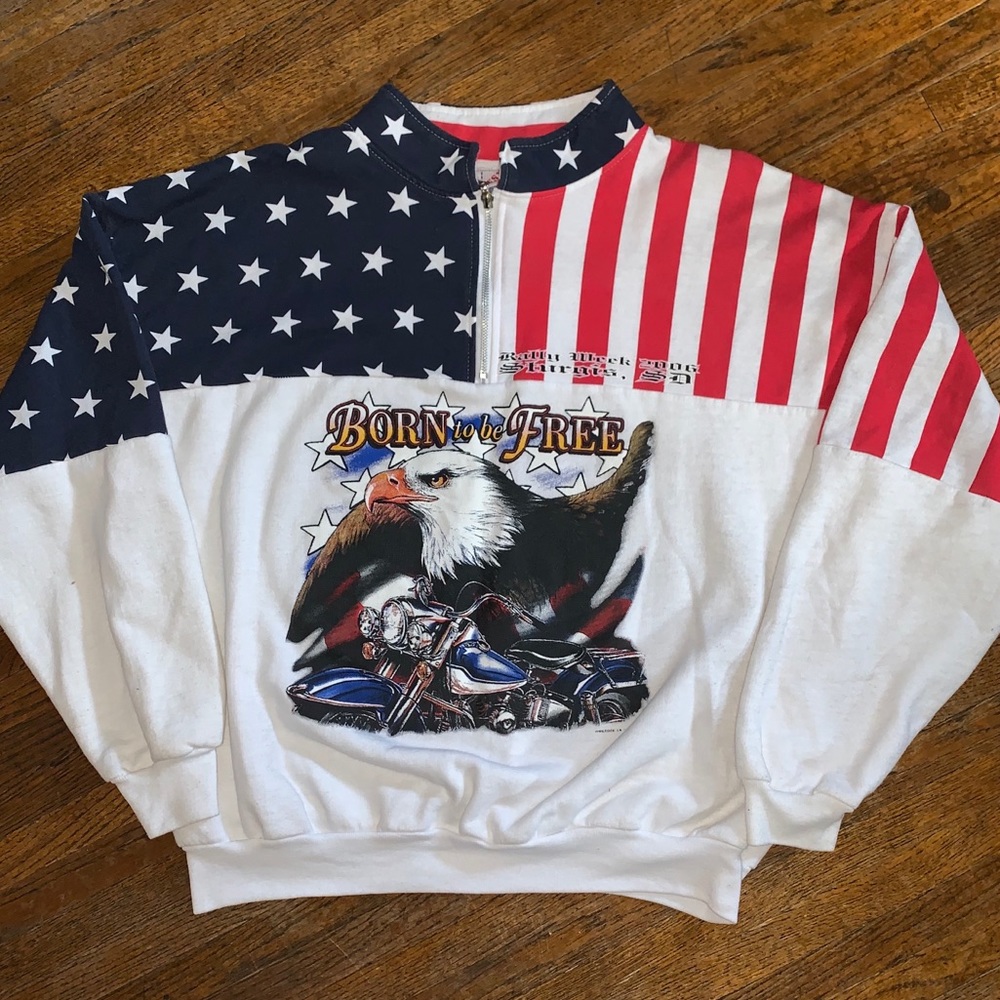 Sturgis Born To Be Free USA Flag 1/4 ZIP Size XL